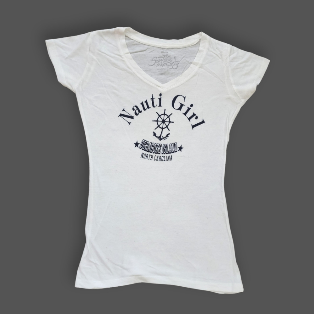 White Nauti Girl Ocracoke Island Tee, Women's S